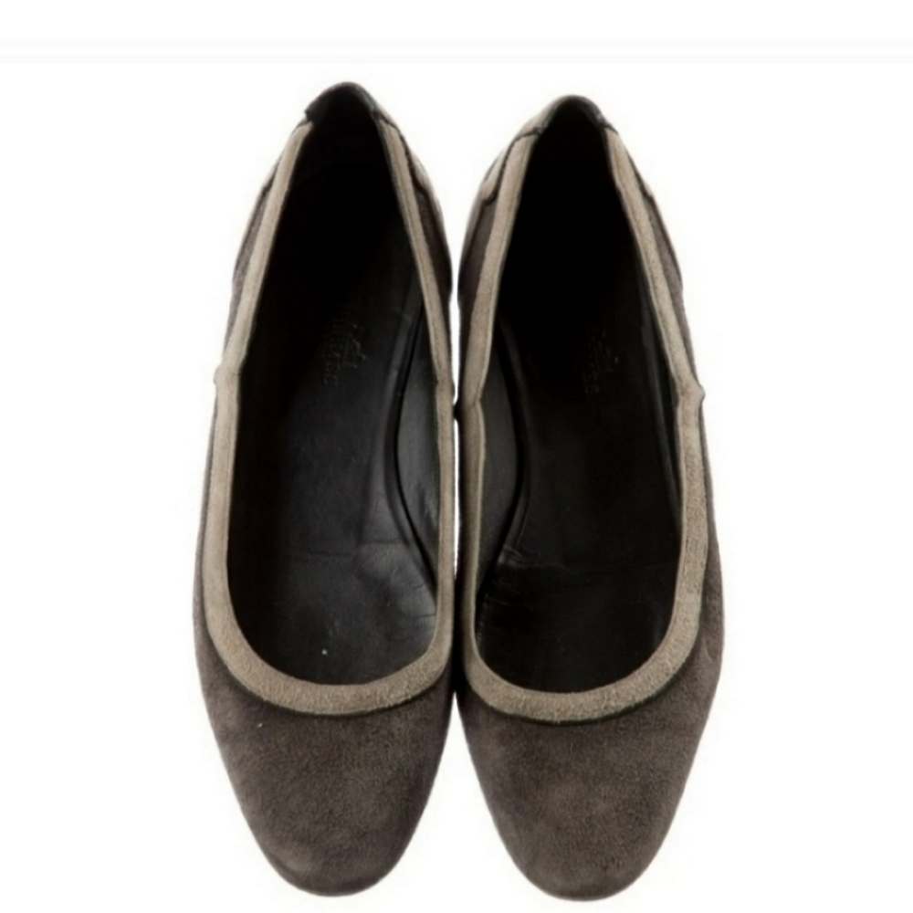 HERMES gray suede leather trim ballet flats 7.5 - Picture 3 of 5